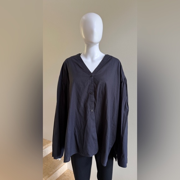 COS Tops - COS Women's Long Sleeve Cotton Blouse Top Shirt Size Medium Navy Blue